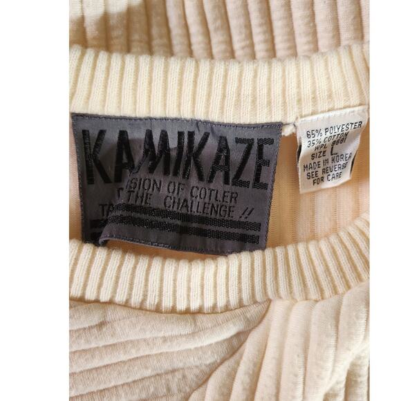 Vintage Kamikaze Cotler 80 90s Off White Ribbed 3D Slouch Sweatshirt Women Large - Picture 7 of 7